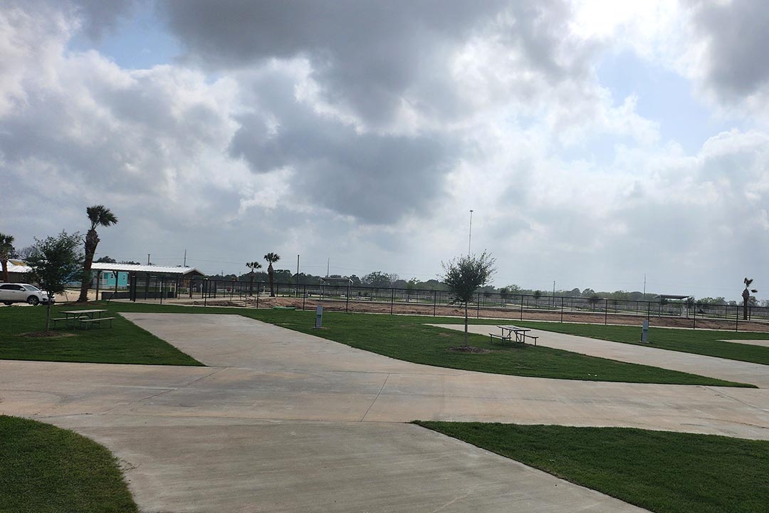 Executive back in concrete RV site